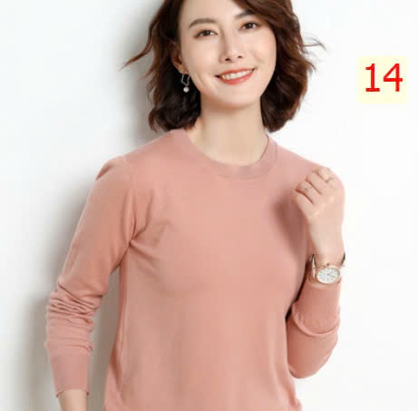 24HA1710.23 - ÁO LEN TRƠN NỮ CỔ TRÒN
