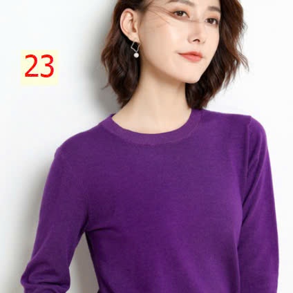 24HA1710.23 - ÁO LEN TRƠN NỮ CỔ TRÒN