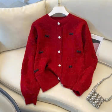 24HA1910.05 - ÁO LEN CARDIGAN NƠ NỮ