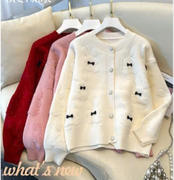 24HA1910.05 - ÁO LEN CARDIGAN NƠ NỮ