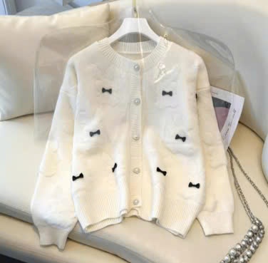 24HA1910.05 - ÁO LEN CARDIGAN NƠ NỮ