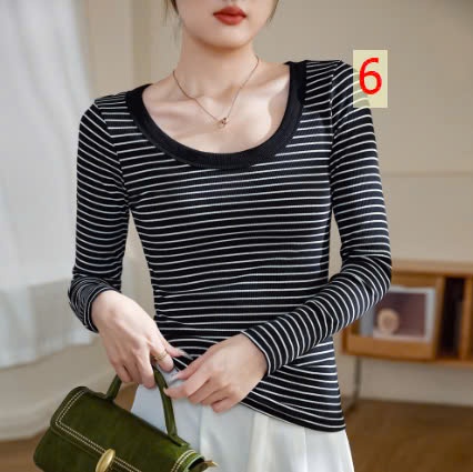 24HA2310.15 - ÁO THUN KẺ NGANG NỮ