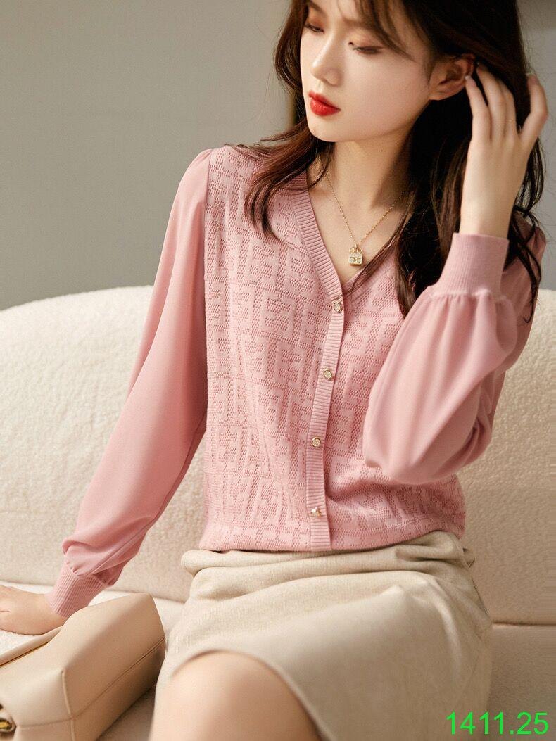 24HA1411.25 - ÁO LEN NỮ PHỐI TAY
