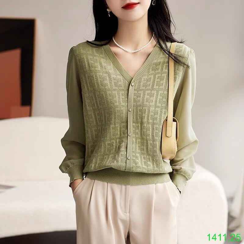 24HA1411.25 - ÁO LEN NỮ PHỐI TAY