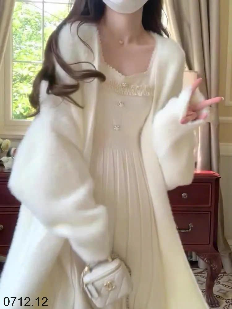 24HA0712.12 - ÁO CARDIGAN LEN LÔNG THỎ DÁNG DÀI NỮ