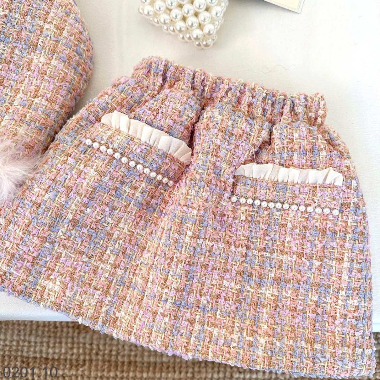 25HA0201.10 - SET DẠ TWEED LÓT LÔNG BÉ GÁI