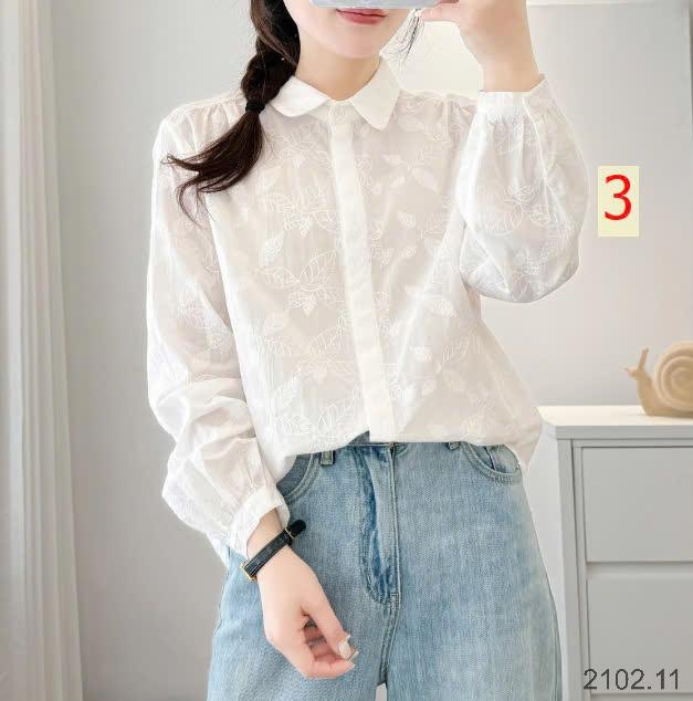 25HA2102.11 - ÁO SƠ MI TRẮNG THÊU NỮ