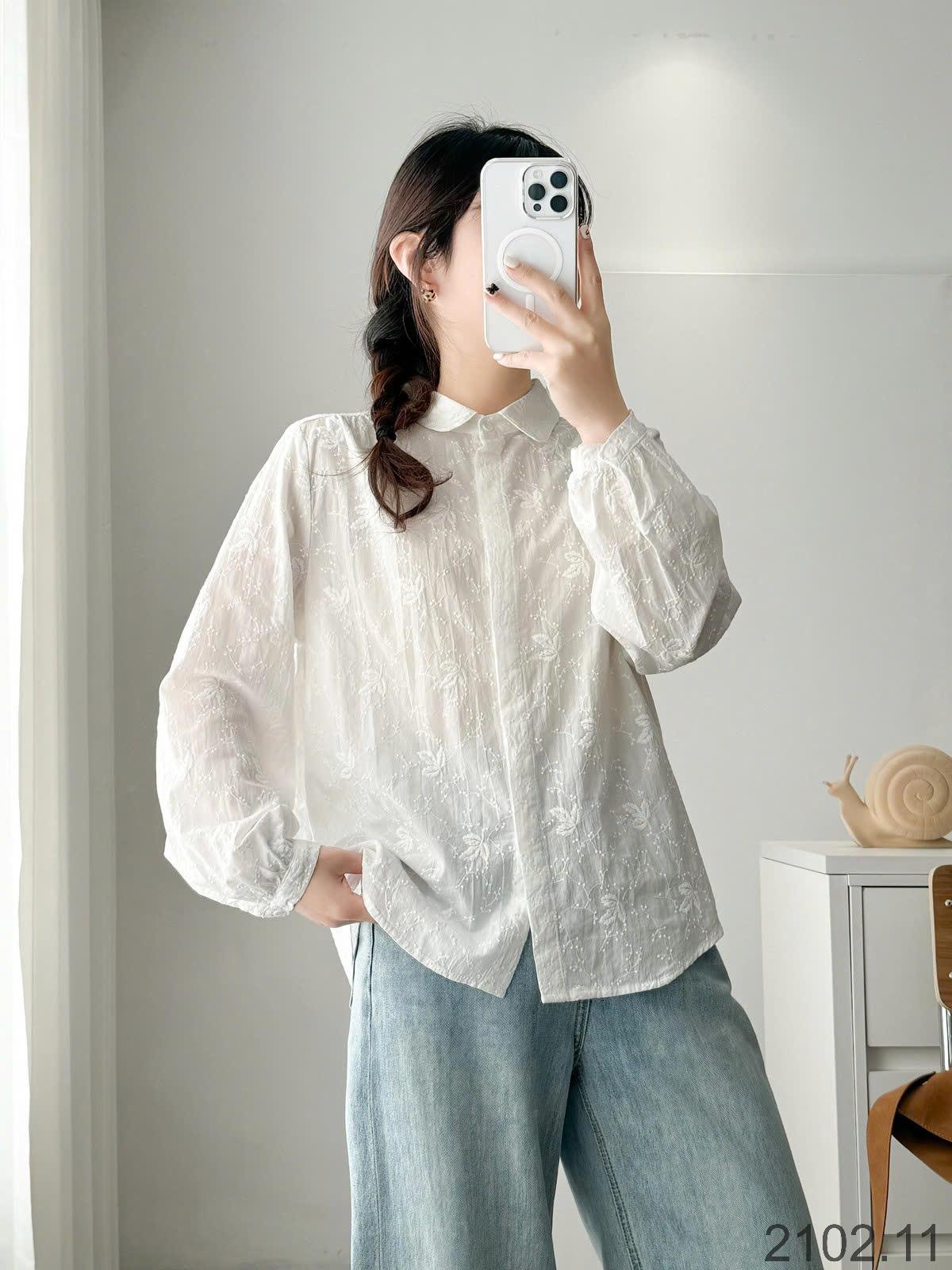 25HA2102.11 - ÁO SƠ MI TRẮNG THÊU NỮ