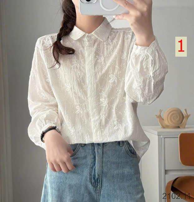 25HA2102.11 - ÁO SƠ MI TRẮNG THÊU NỮ