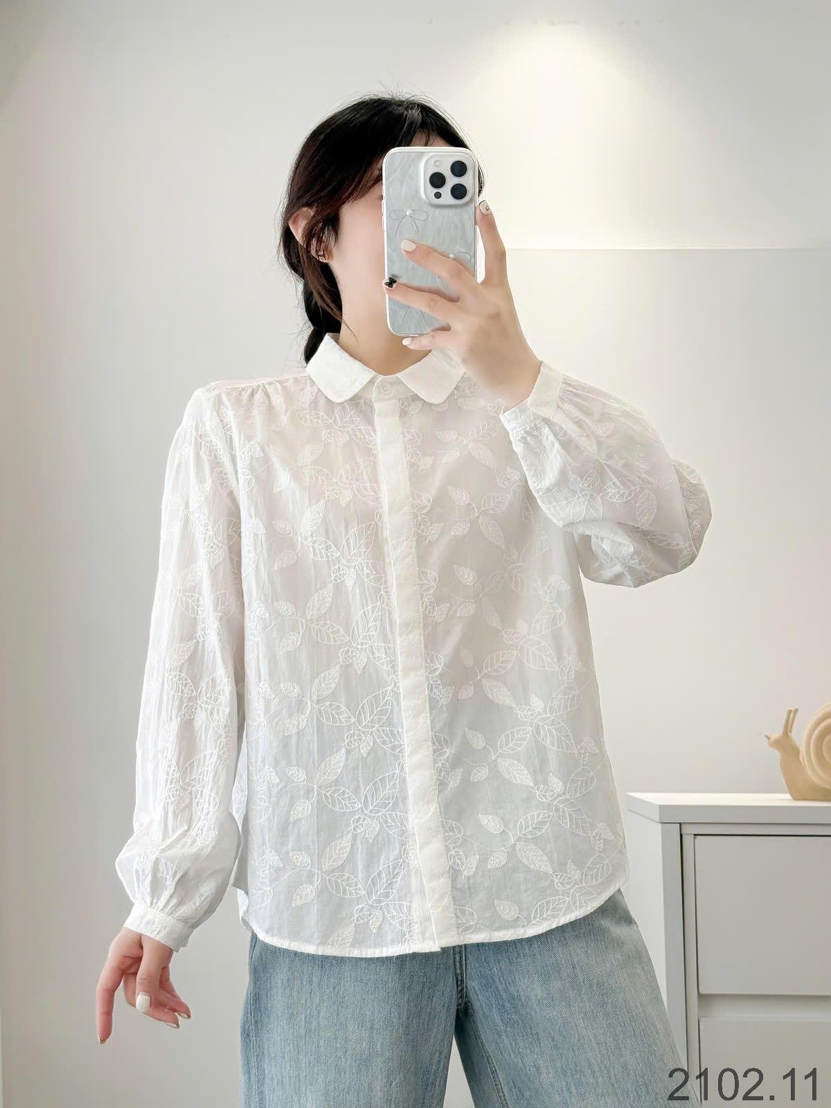 25HA2102.11 - ÁO SƠ MI TRẮNG THÊU NỮ