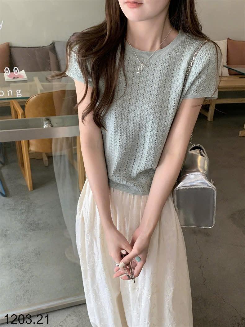 25HA1203.21 - ÁO DỆT KIM NGẮN TAY NỮ