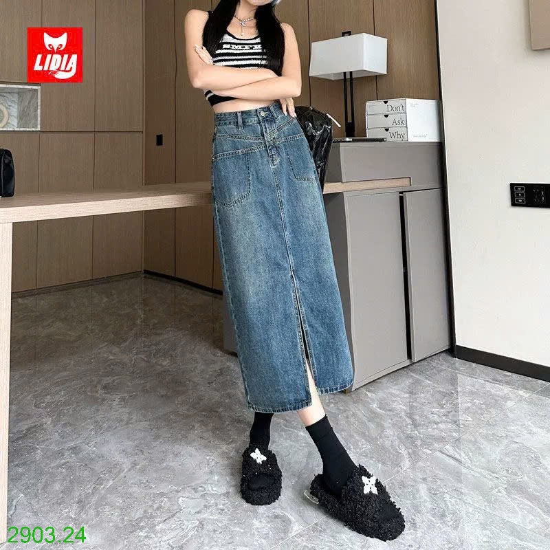 25HA2903.24 - CHÂN VÁY DÁNG DÀI XẺ TÀ TRƯỚC