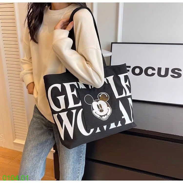 25HA0104.01 - TÚI TOTE VẢI CANVAS HÌNH CHUỘT MICKEY