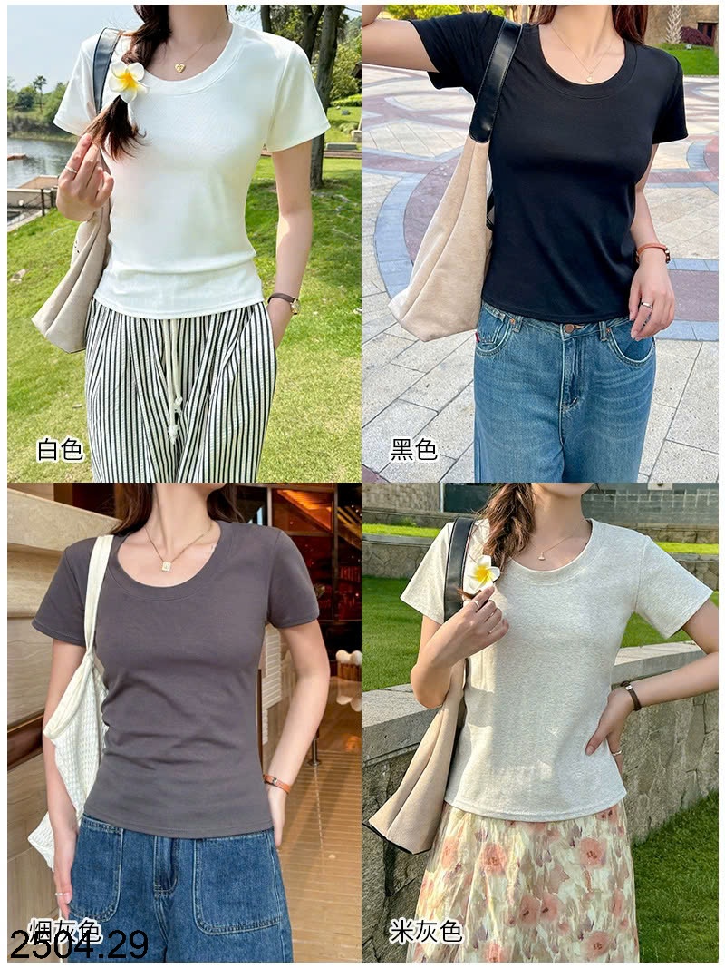25HA2504.29 - ÁO COTTON CỔ TRÒN NỮ