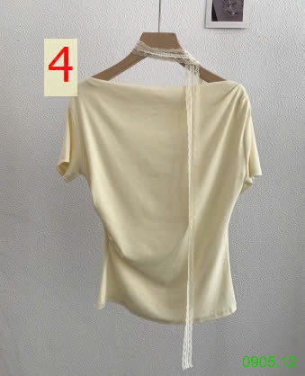 25HA0905.12 - ÁO THUN TRỄ VAI KÈM RUY BĂNG QUÀNG CỔ