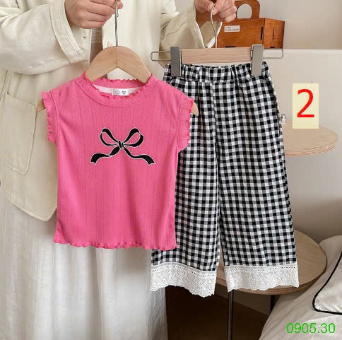 25HA0905.30 - SET BỘ QUẦN DÀI CARO BÉ GÁI