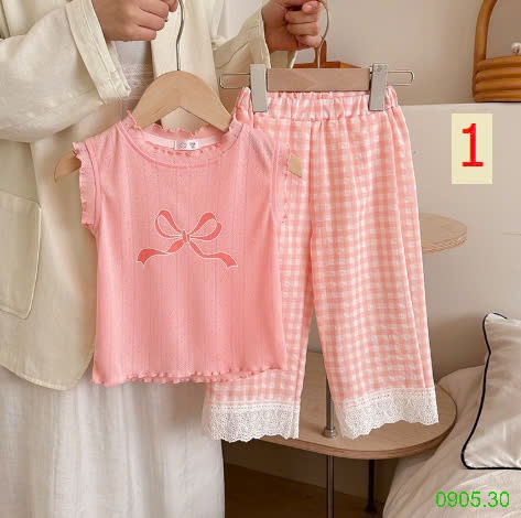 25HA0905.30 - SET BỘ QUẦN DÀI CARO BÉ GÁI