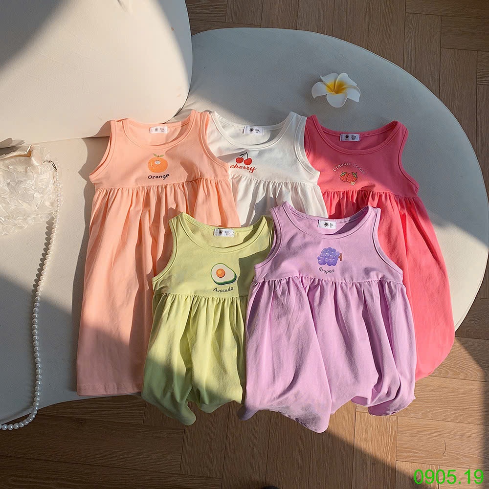 25HA0905.19 - VÁY BA LỖ COTTON HOA QUẢ BÉ GÁI