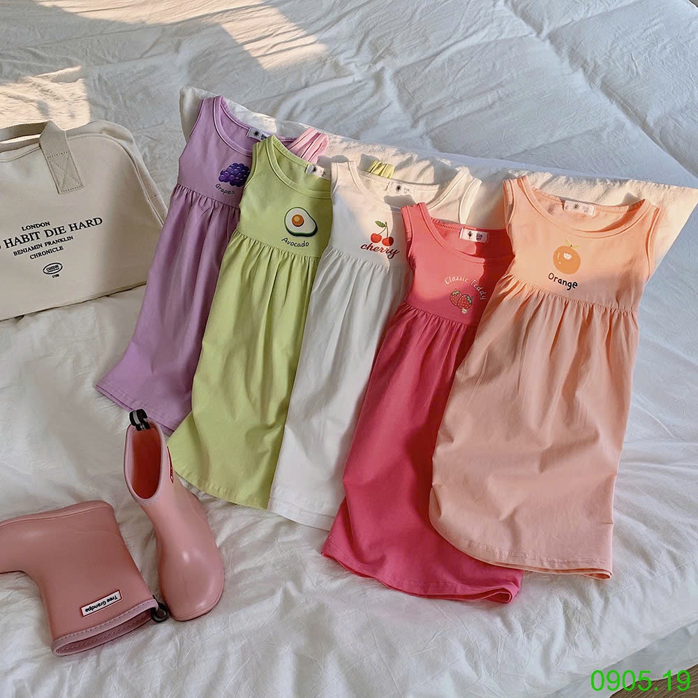 25HA0905.19 - VÁY BA LỖ COTTON HOA QUẢ BÉ GÁI