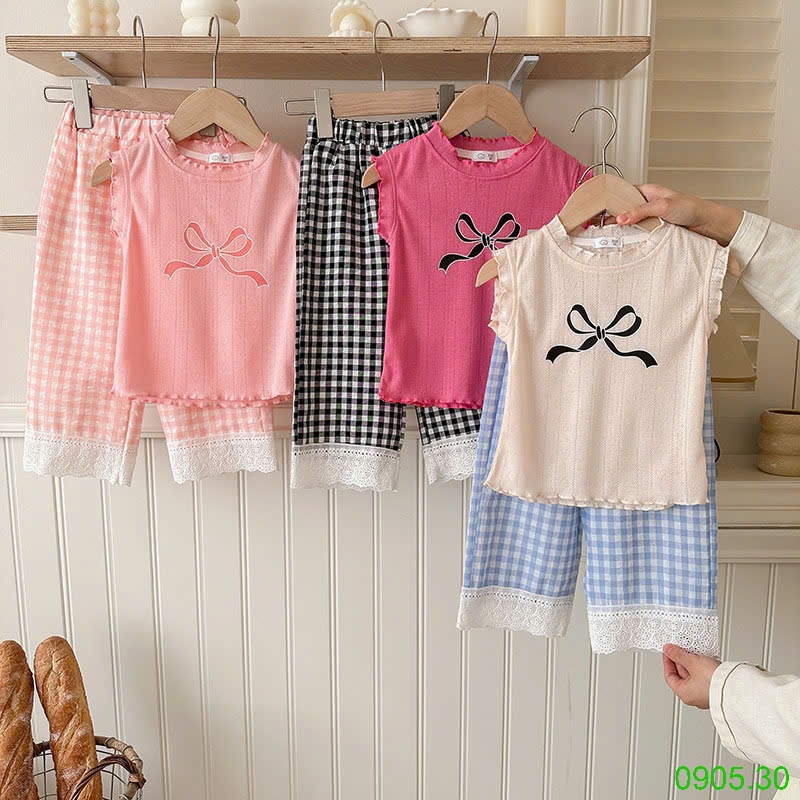 25HA0905.30 - SET BỘ QUẦN DÀI CARO BÉ GÁI