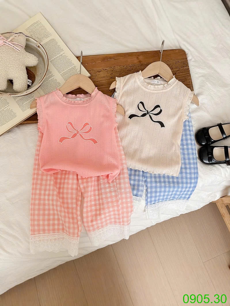 25HA0905.30 - SET BỘ QUẦN DÀI CARO BÉ GÁI