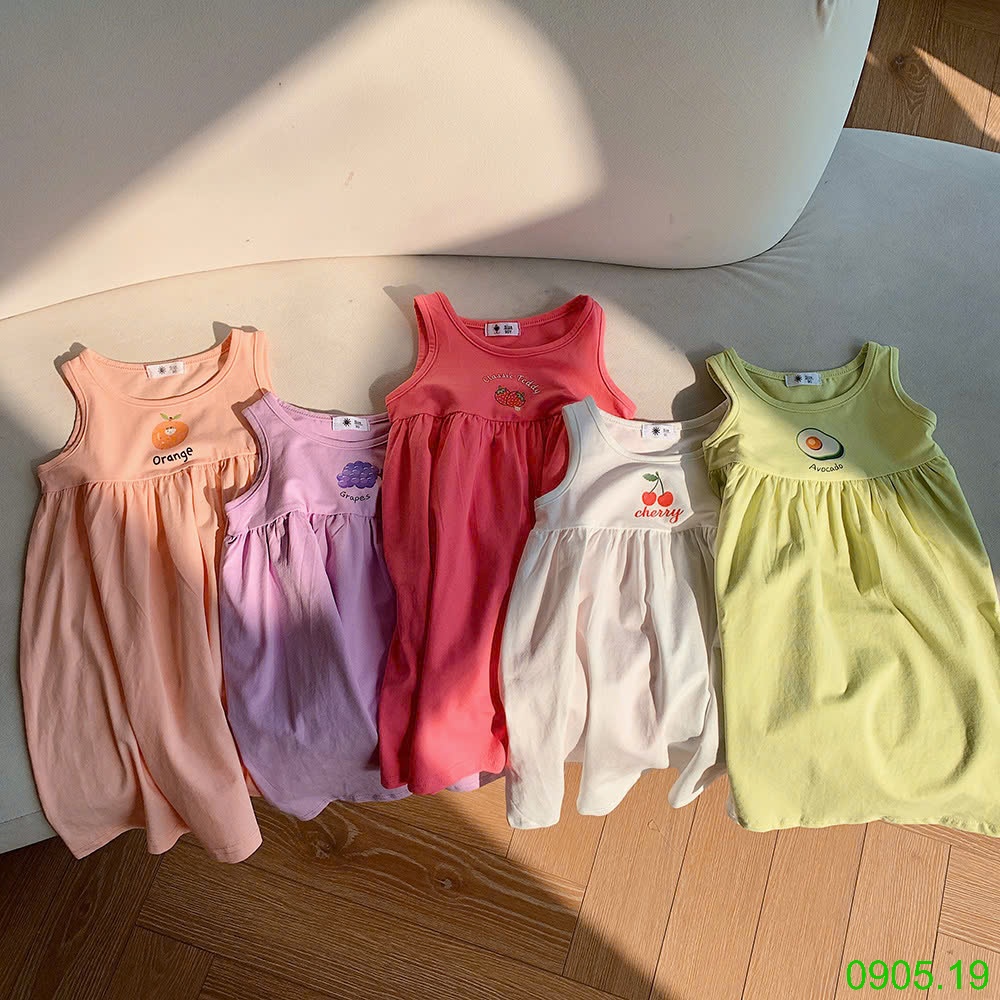 25HA0905.19 - VÁY BA LỖ COTTON HOA QUẢ BÉ GÁI