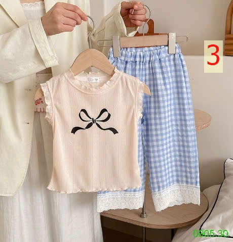 25HA0905.30 - SET BỘ QUẦN DÀI CARO BÉ GÁI