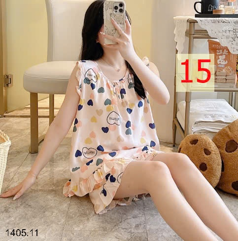 25HA1405.11 - BỘ LANH LỤA ĐÙI TAY BÈO CHO NỮ