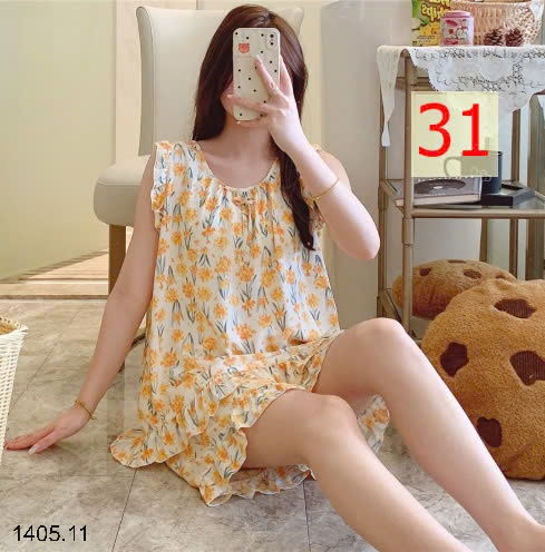 25HA1405.11 - BỘ LANH LỤA ĐÙI TAY BÈO CHO NỮ