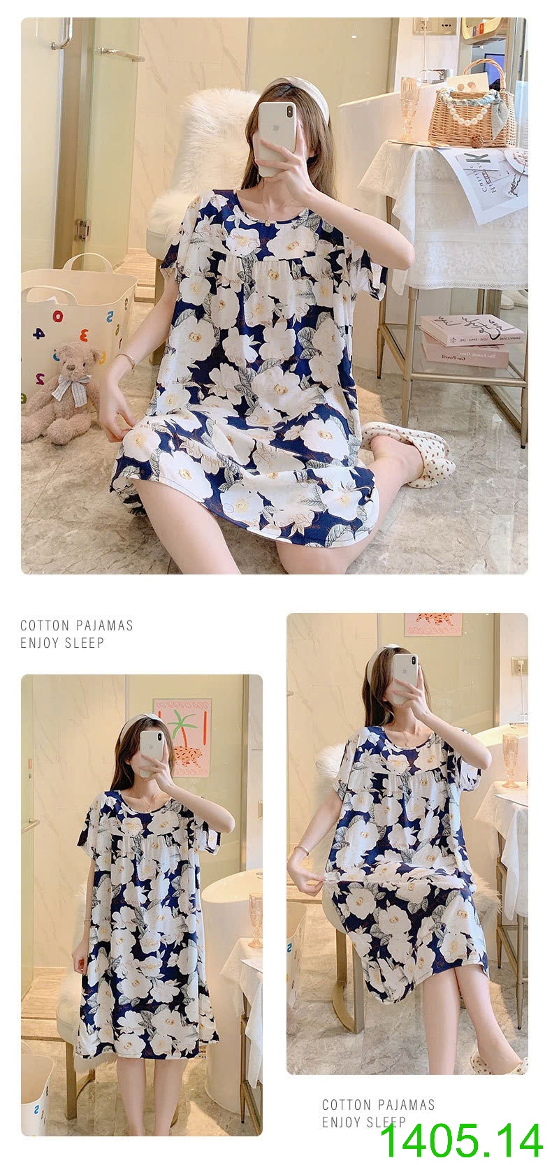 25HA1405.14 - VÁY NGỦ COTTON LANH LỤA CHO NỮ