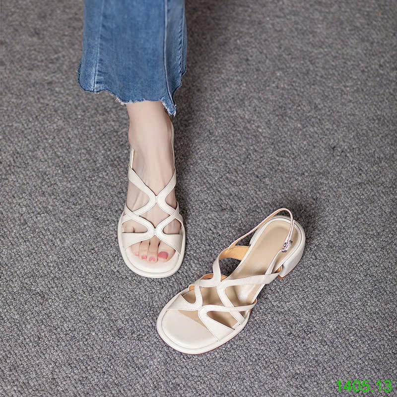 25HA1405.13 - SANDAL DÂY LƯỢN SÓNG GÓT VUÔNG
