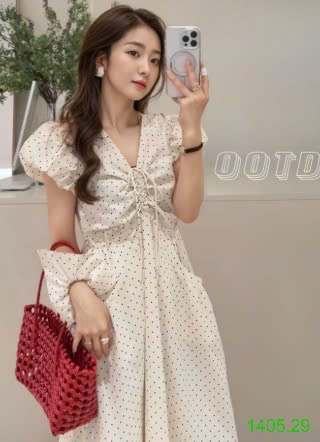 25HA1405.29 - VÁY CHẤM BI TAY BỒNG CHO NỮ