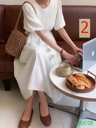 25HA1505.05 - VÁY DÀI XẾP LY TAY BỒNG KÈM DÂY BUỘC TÓC