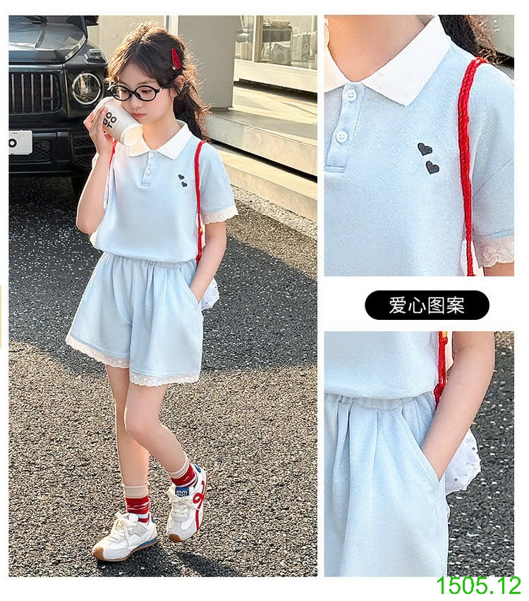25HA1505.12 - SET POLO VIỀN REN BÉ GÁI