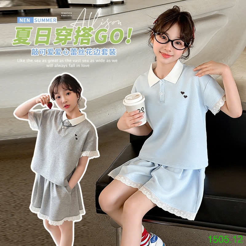 25HA1505.12 - SET POLO VIỀN REN BÉ GÁI