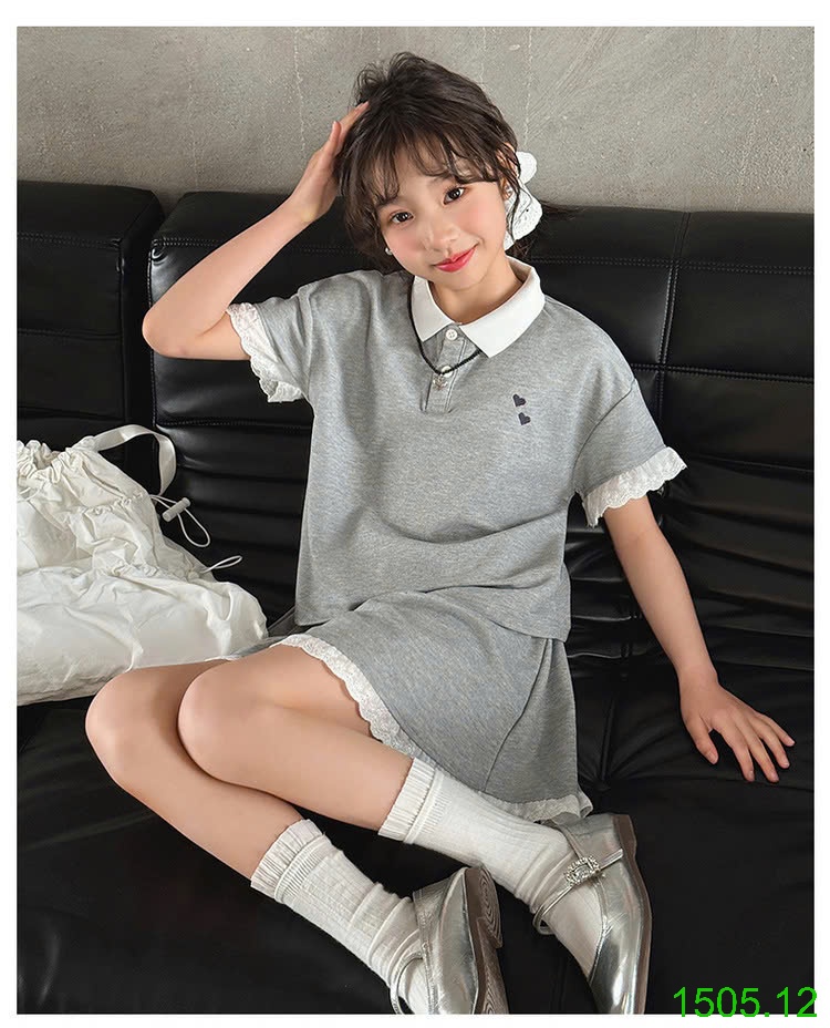 25HA1505.12 - SET POLO VIỀN REN BÉ GÁI