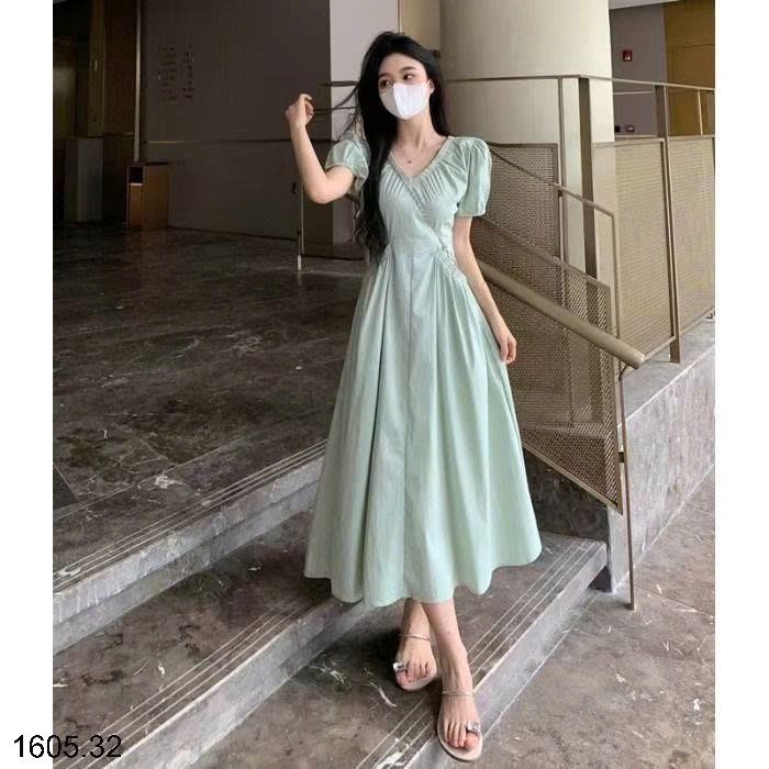 25HA1605.32 - VÁY NỮ DÁNG DÀI CỔ V THỜI TRANG