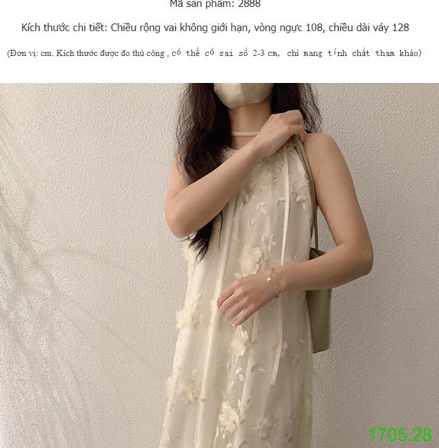 25HA1705.28 - VÁY CỔ YẾM ĐUÔI CÁ THÊU HOA