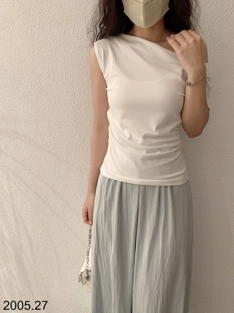 25HA2005.27 - ÁO THUN CỔ ĐỔ XẾP LY