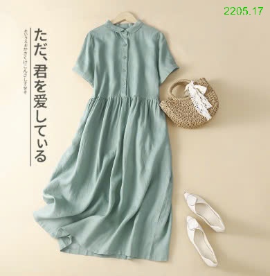 25HA2205.17 - VÁY ĐŨI CỔ SEN DÁNG DÀI