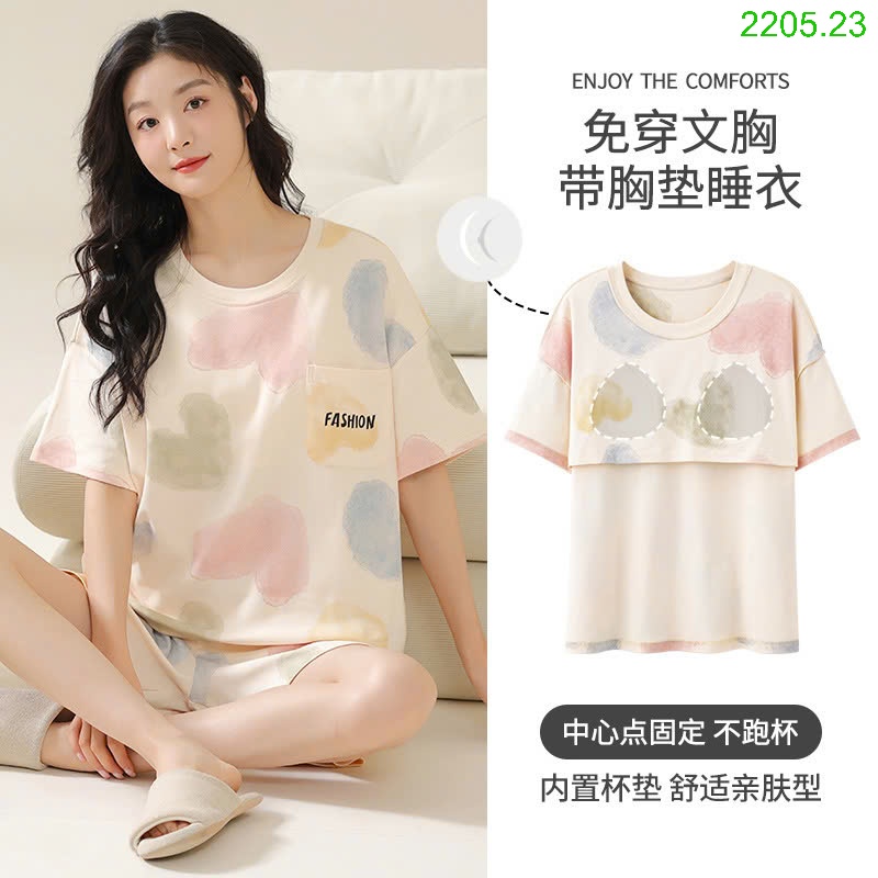25HA2205.23 - BỘ COTTON NỮ MẶC NHÀ KÈM ĐỆM NGỰC