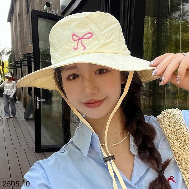 25HA2505.10 - MŨ BUCKET THÊU NƠ