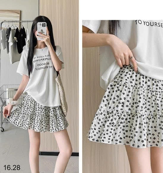 25HA16.28 - CHÂN VÁY BABYDOLL HOA NHÍ NỮ