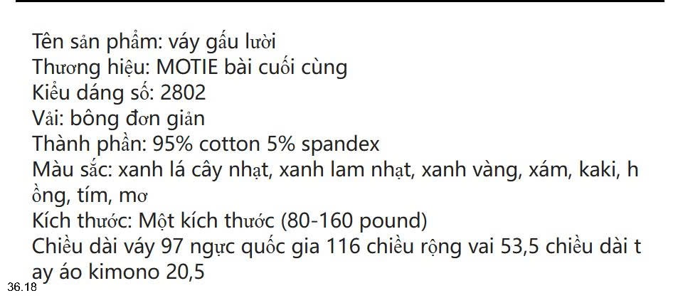 25HA36.18 - VÁY HÃNG MOTIE HÌNH GẤU DỄ THƯƠNG NỮ