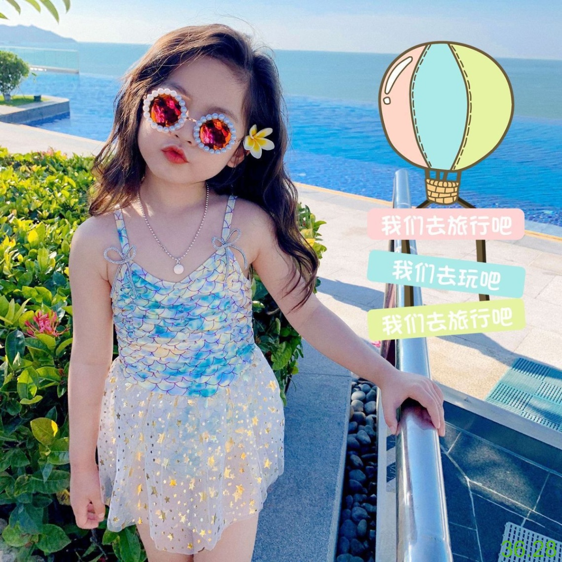 25HA36.28 - SET BIKINI TIÊN CÁ BÉ GÁI KÈM MŨ