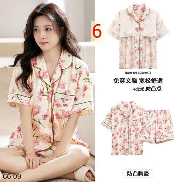 25HA66.09 - BỘ PIJAMA CỘC NỮ KÈM BRA