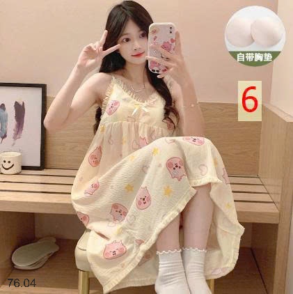 25HA76.04 - VÁY NGỦ 2 DÂY HỌA TIẾT KÈM ĐỆM NGỰC