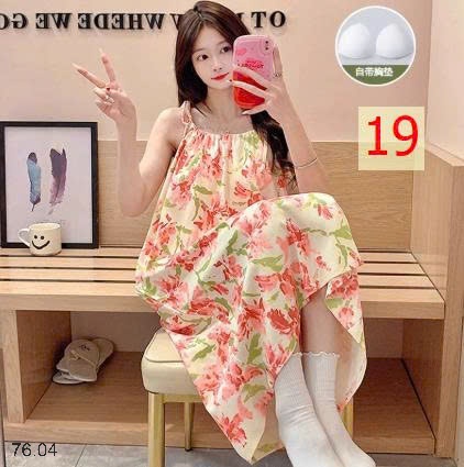 25HA76.04 - VÁY NGỦ 2 DÂY HỌA TIẾT KÈM ĐỆM NGỰC