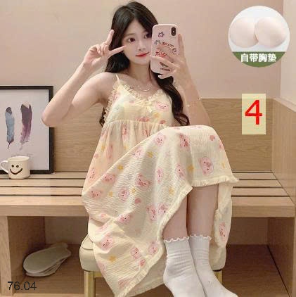 25HA76.04 - VÁY NGỦ 2 DÂY HỌA TIẾT KÈM ĐỆM NGỰC