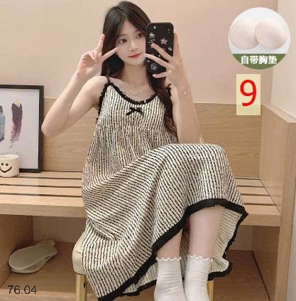 25HA76.04 - VÁY NGỦ 2 DÂY HỌA TIẾT KÈM ĐỆM NGỰC